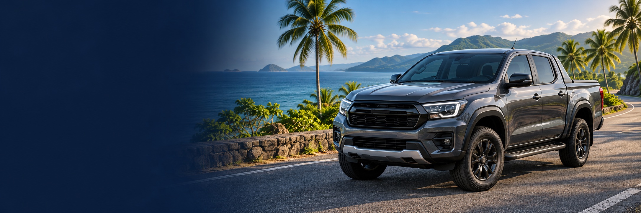 Graphite pickup on a tropical coastal road